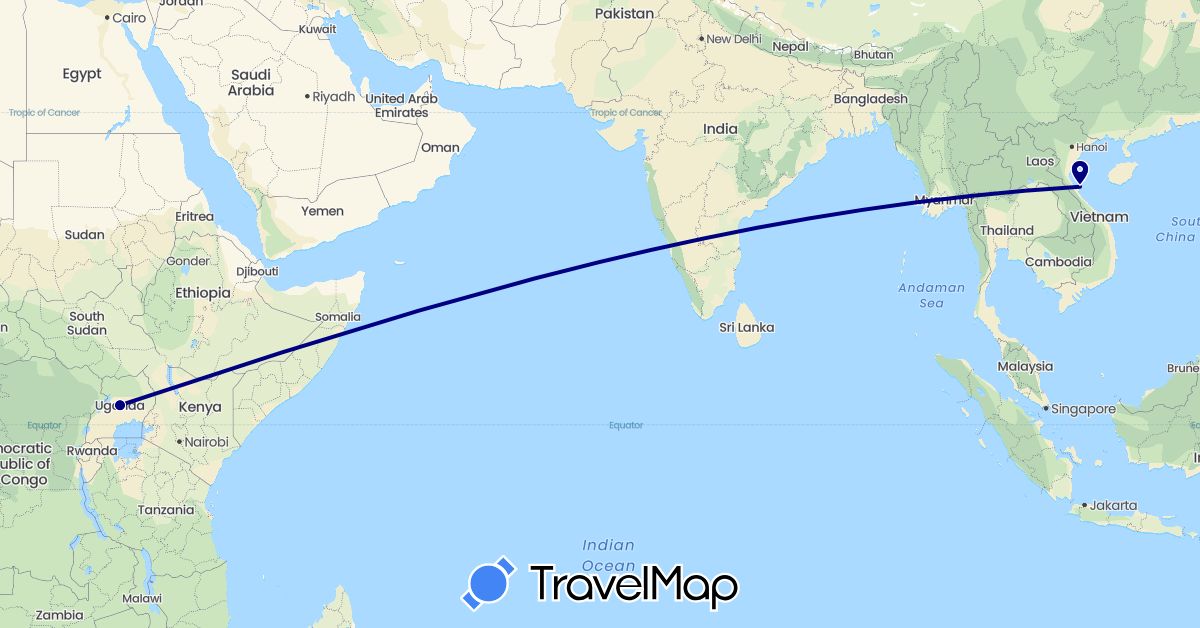 TravelMap itinerary: driving in Uganda, Vietnam (Africa, Asia)